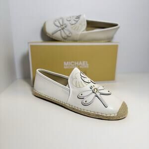 Michael Kors Hastings White Dragonfly Espadrille Slip On Flats NIB Size 9.5